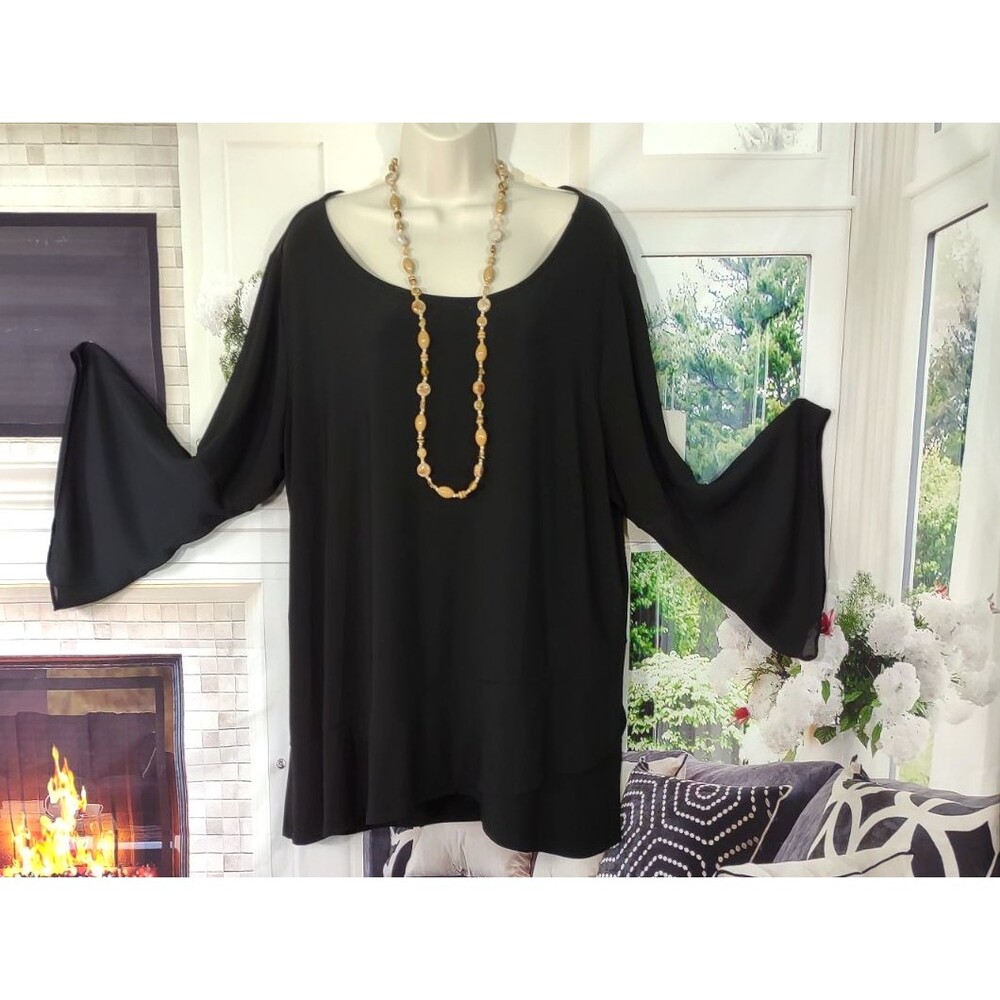 Roz & Ali Size 3X Top Bell Sleeve Black Popover Tunic WhimsyGoth Stevie Nicks